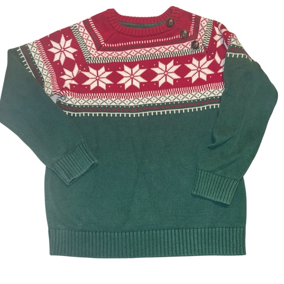 Gymboree Christmas sweater vintage fair isle green red snowflake photo size 7 - Picture 2 of 4